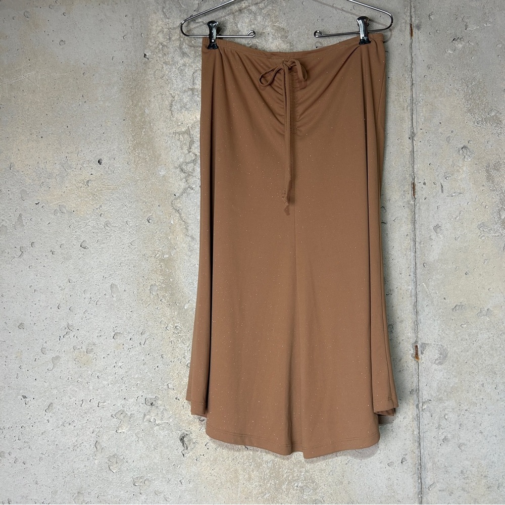 Y2k one clothing tan glitter cinch midi skirt large
